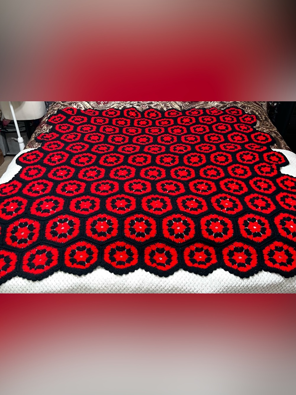 Handmade Crochet Throw Blanket Afghan Decorative Floral Granny Square 85”x60”